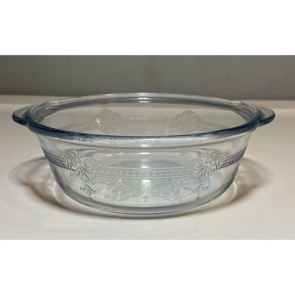 Vintage Fire‎ King Clear Blue Glass Ornate Philbe Casserole Dish 5" No Lid